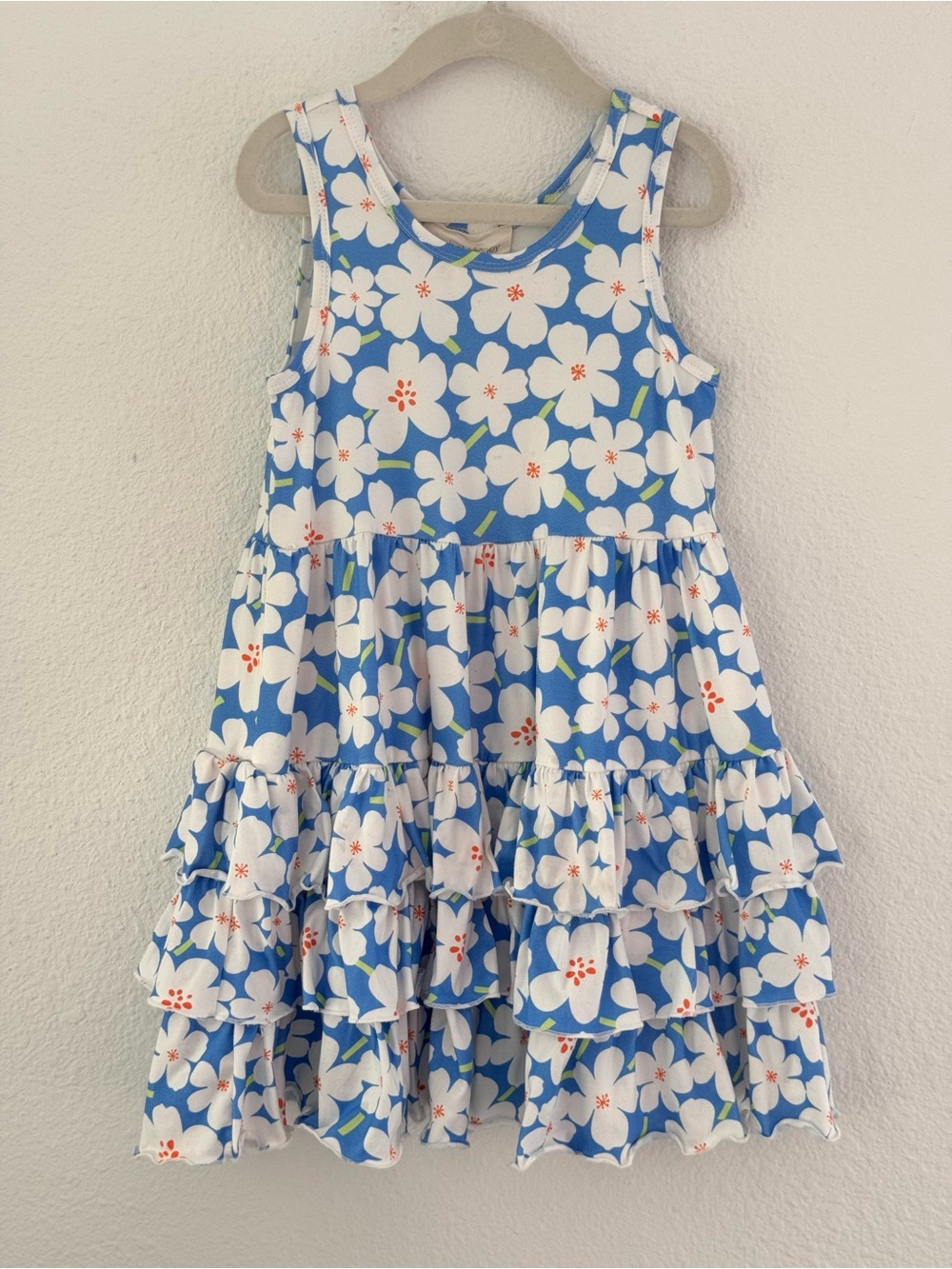 Mabel + Honey Girl’s Dress Blue Floral Tiered Ruffle Sleeveless 6